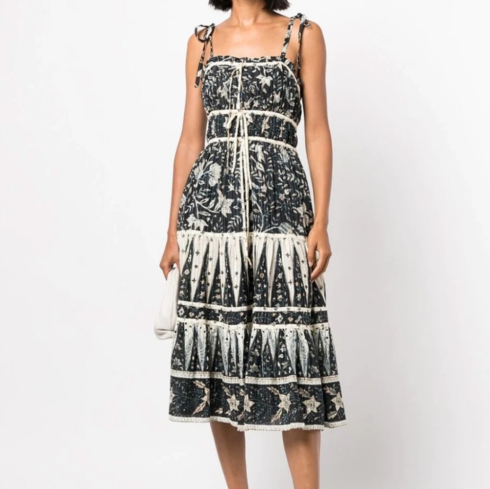 Ulla Johnson Indah Rainforest Tier Sundress Tie Shoulder - Picture 5 of 16